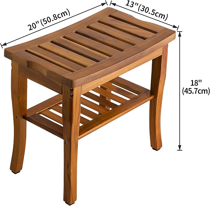 VaeFae Teak Shower Bench, Spa Bath Shower Stool - Image 3