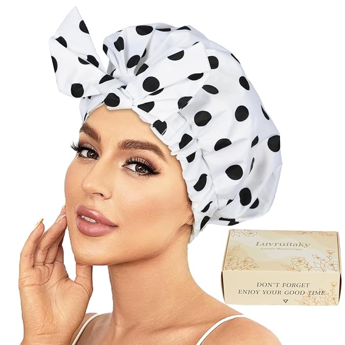 Shower Cap Luxury Shower Caps for Women Reusable Waterproof Large Hair Cap for by Luvruitaky