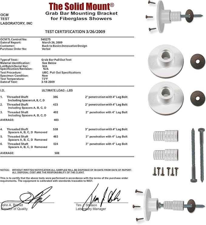 Grab Bar Mounting Kit for Fiberglass Showers. The Solid Mount uses Adj. Spacers - Image 6