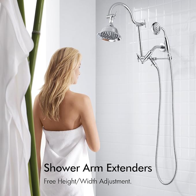 Bagnolux Solid Brass 6" High Pressure Rain Shower Head Combo - Image 2