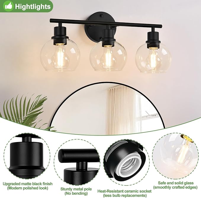 2025 Upgrade 3-Light Bathroom Light Fixtures, Vanity Lights - Image 3