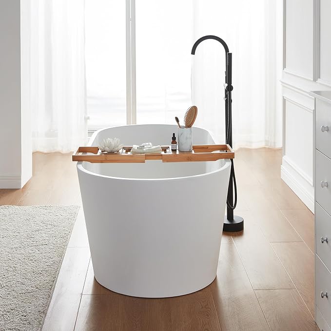 Cpingao 63" Stone Resin Freestanding Bathtub, Modern Oval Solid Surface Soaking - Image 4
