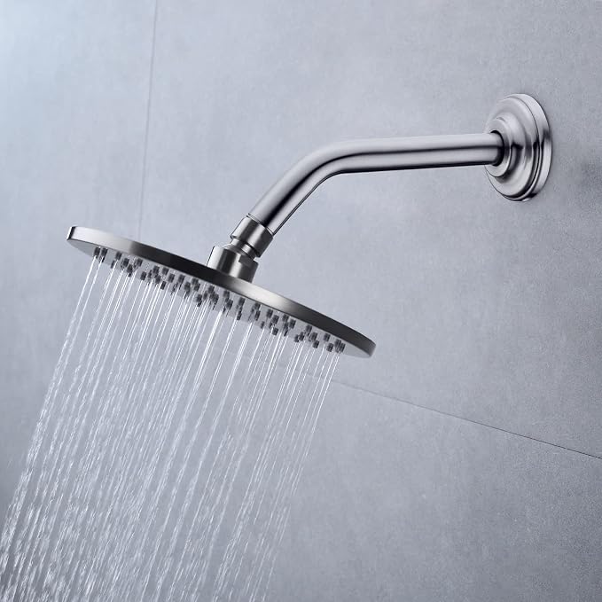 9 Inch Angled Shower Arm Brushed Nickel, Curved Shower Head Pipe - Image 2