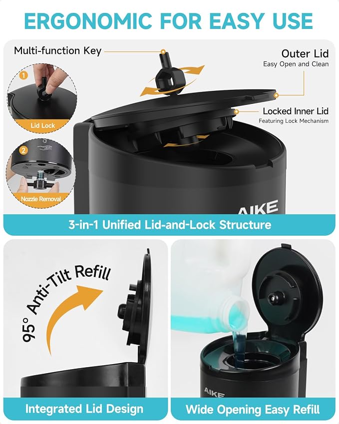 AIKE Wall Mount Automatic Foam Soap Dispenser 25 OZ Commercial Large Capacity - Image 6