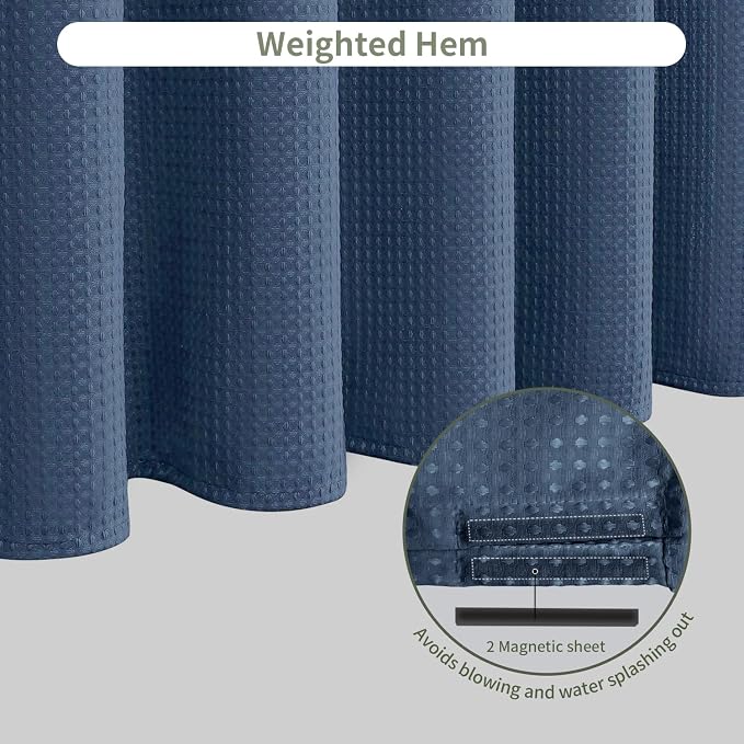 Inhousolu Fabric Shower Curtain Waffle Weave, Moonlight Blue 230 GSM Heavy Duty - Image 5