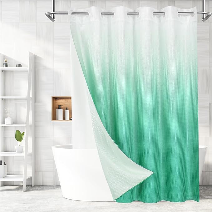 MitoVilla No Hooks Needed Turquoise Extra Long Shower Curtain Liner Set by MitoVilla