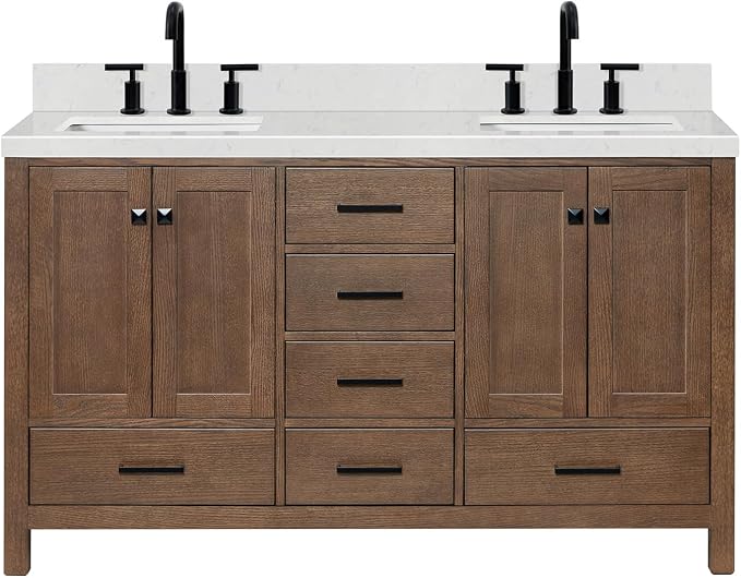 ARIEL Cambridge 60 Inch Double Rectangular Sink Bathroom Vanity - Image 11