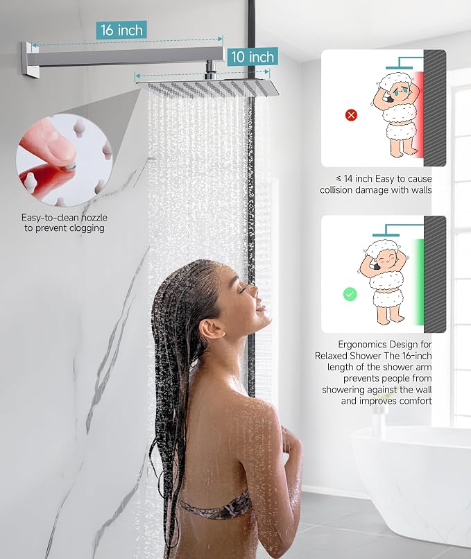 SR SUN RISE Shower System Bathroom 10 Inch Rainfall Shower Head & Handle Set - Image 4