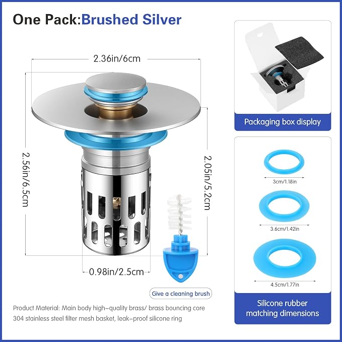 Universal Bathroom Sink Stopper, Pop Up Sink Drain Strainer Plug - Image 2