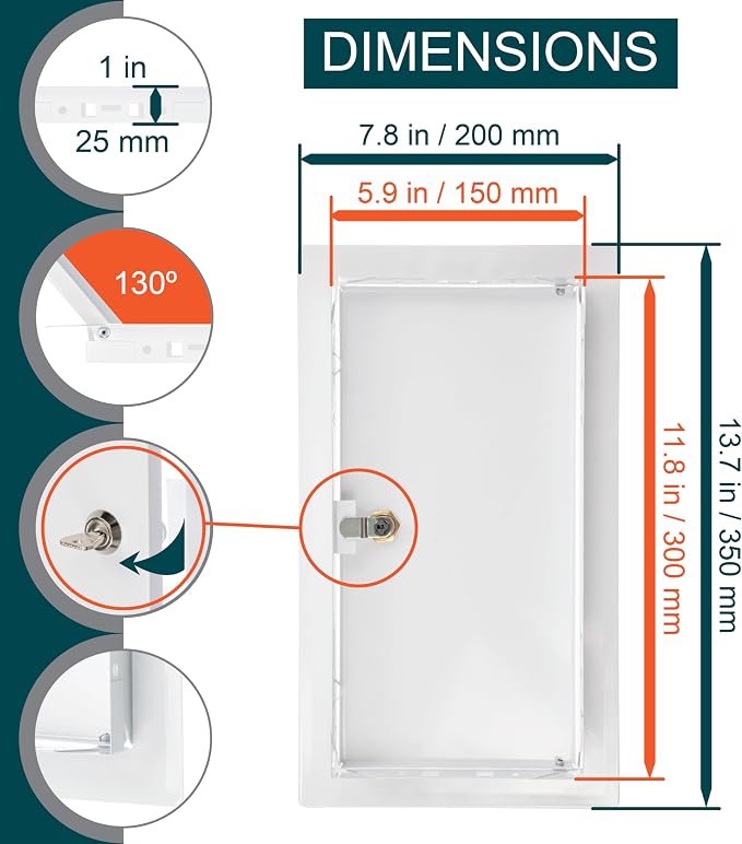 6" x 12" Lockable White Metal Access Panel. Service Shaft Door Panel - Image 2