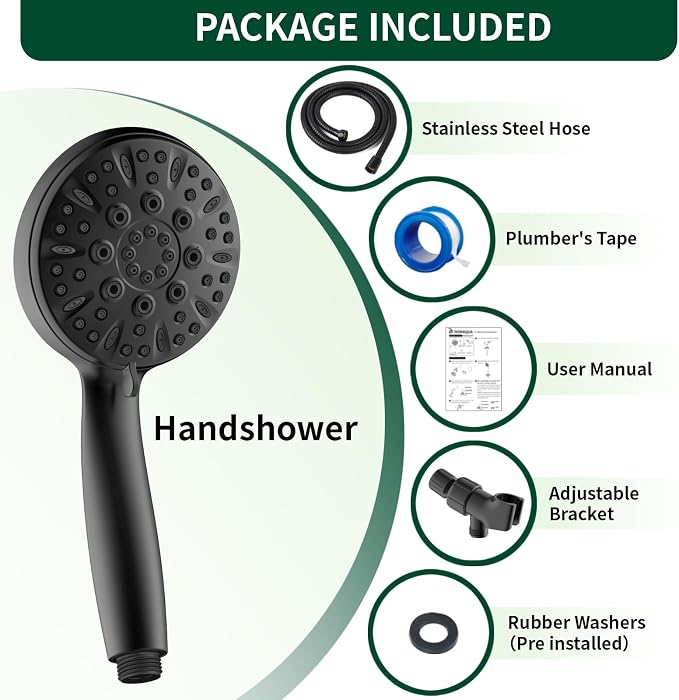 Matte Black Shower Head, 6 Spray Modes Handheld Showerhead, High Pressure - Image 4