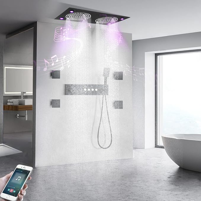 Smart Matte Black Rain LED Ceiling Shower Head - Image 5
