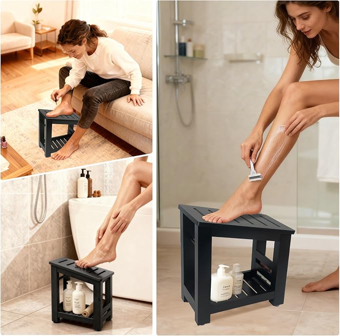 Shower Foot Rest, Small Bamboo Foot Stool - Image 4
