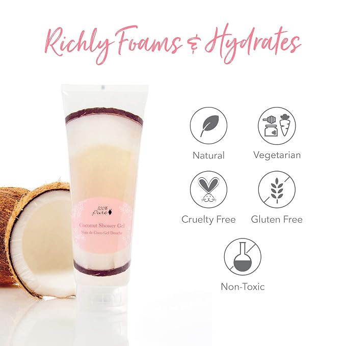 100% PURE Coconut Shower Gel Natural Foaming & Hydrating Body Wash - Image 7