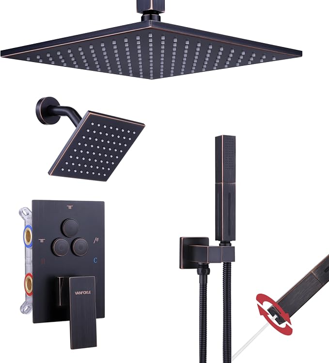 VANFOXLE Shower Faucet Set Oil Rubbed Bronze Shower System, Push Button by VANFOXLE