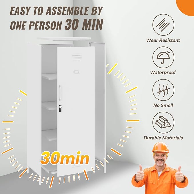 Locker Cabinet, 59.06" H White Metal Locker Storage Cabinet - Image 7
