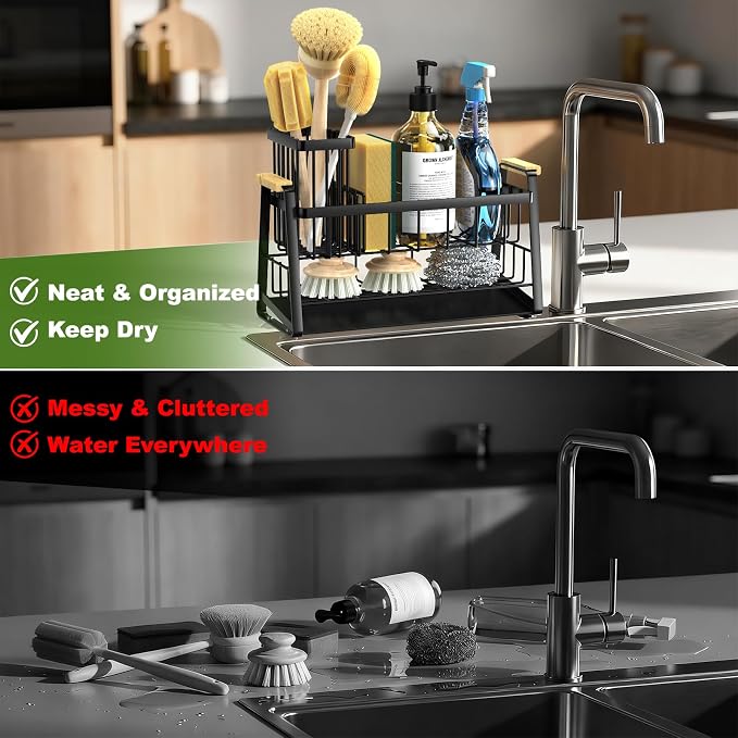 Housolution Sponge Holder for Kitchen Sink, 2-Tier Sink Caddy Organizer - Image 7
