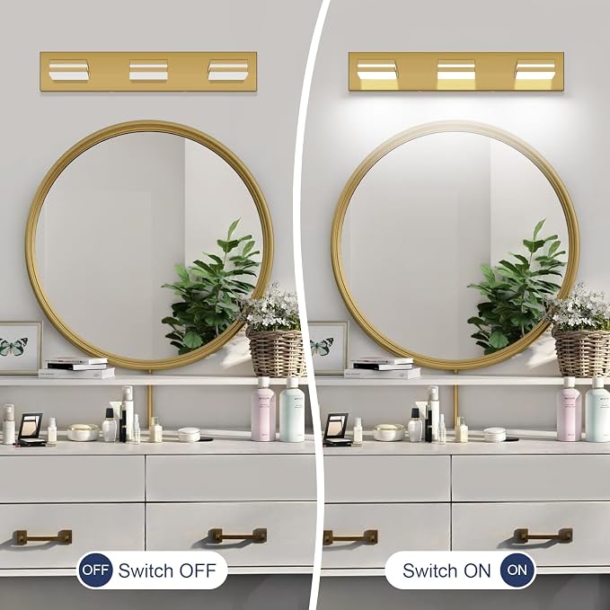 SineRise LED Modern Bathroom Vanity Light Fixtures, Brass Modern Acrylic - Image 8