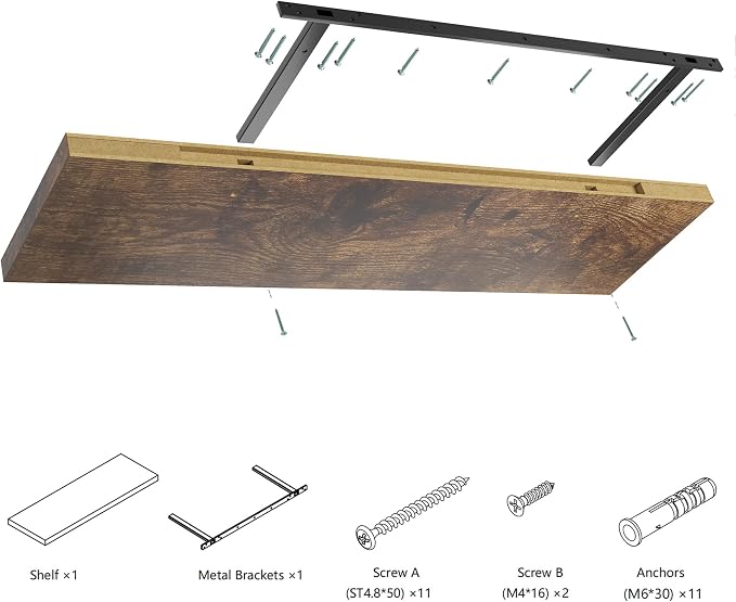 Wall Shelf Set of 3, Rustic Brown Floating Shelves 36 in W x 10 in D x 1 in H - Image 7