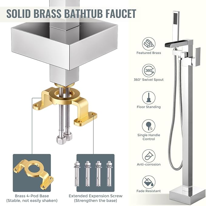 Free Standing Tub Faucet Chrome: ALEASHA High Flow Max 6.74 GPM Free Standing - Image 6
