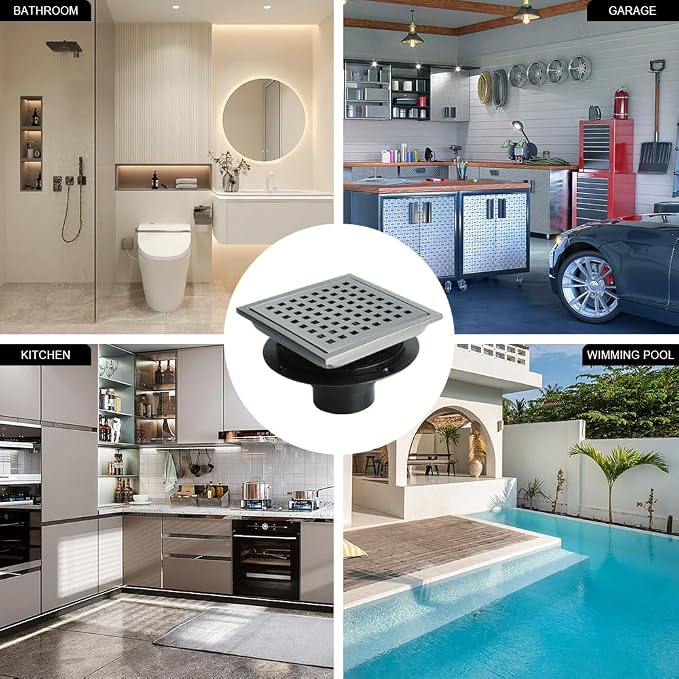 4 Inch Square Shower Drain, SUS 304 Stainless Steel Shower Drain - Image 8