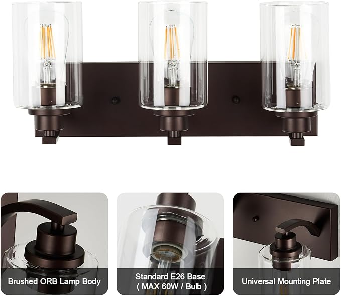 3-Light Bathroom Light Fixtures Modern ORB Vanity Lights - Image 5
