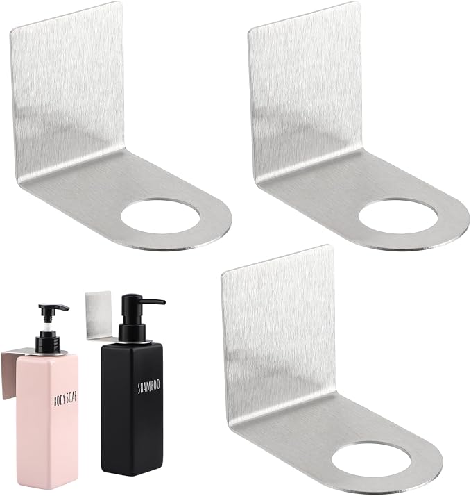 Segbeauty 3Pcs Adhesive Bottle Holder, Stainless Shampoo Bottle Holder by Segbeauty