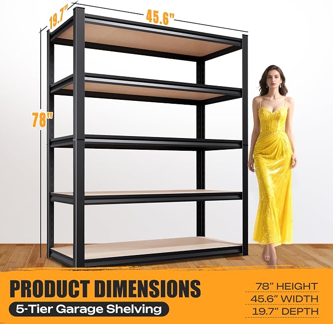 AOARGG 78" H Garage Shelving, 5-Tier Heavy Duty Storage Shelves, Adjustable - Image 3