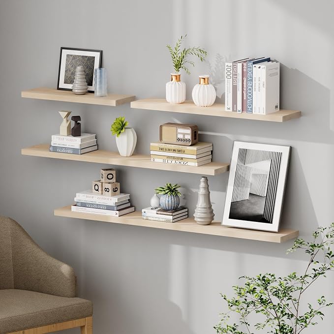 SAUMONIERES Floating Shelves 8 Inch Deep Solid Wood Wide Wall Shelf Set of 1 - Image 2