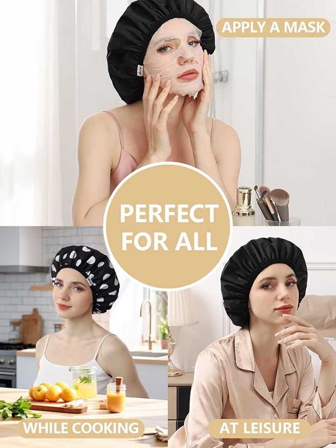 Years Calm Shower Caps For Women Reusable Waterproof，Pattern And Solid Color - Image 6