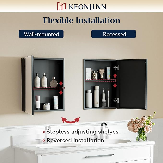 Keonjinn Small Black Medicine Cabinet 14.5 x 18.5 Inch, Assembly Needed - Image 5