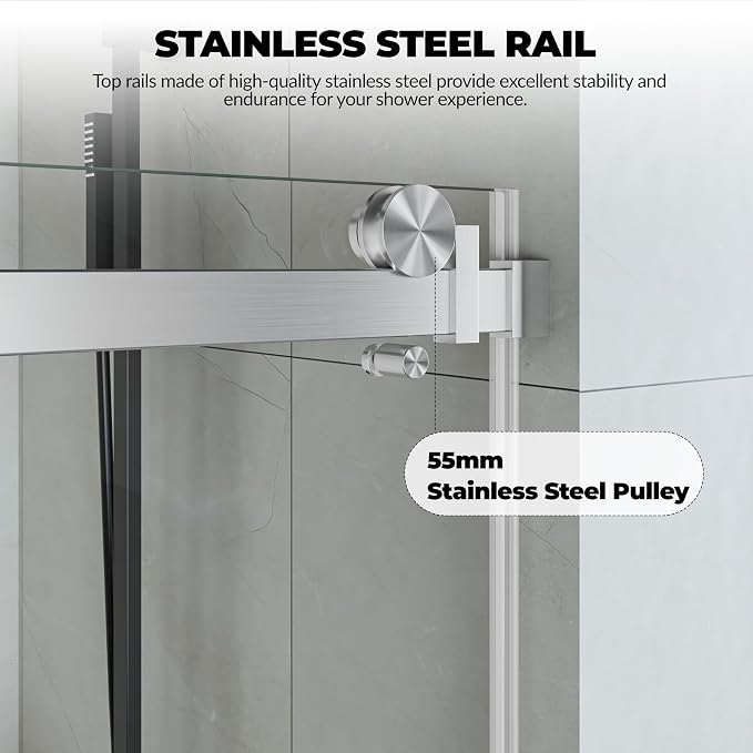 44-48" W x 76" H Frameless Sliding Shower Doors, Made - Image 5