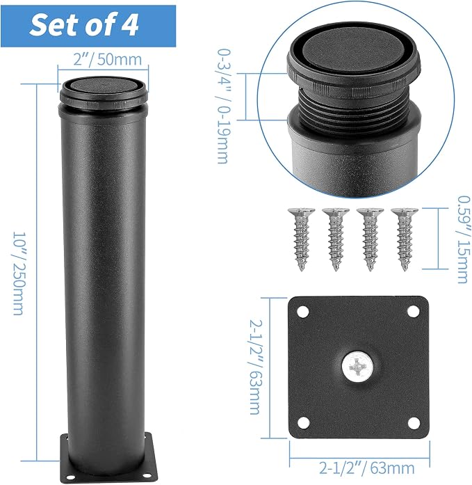 10 Inch Metal Furniture Legs Stainless Steel Adjustable Legs Black Metal Legs - Image 4