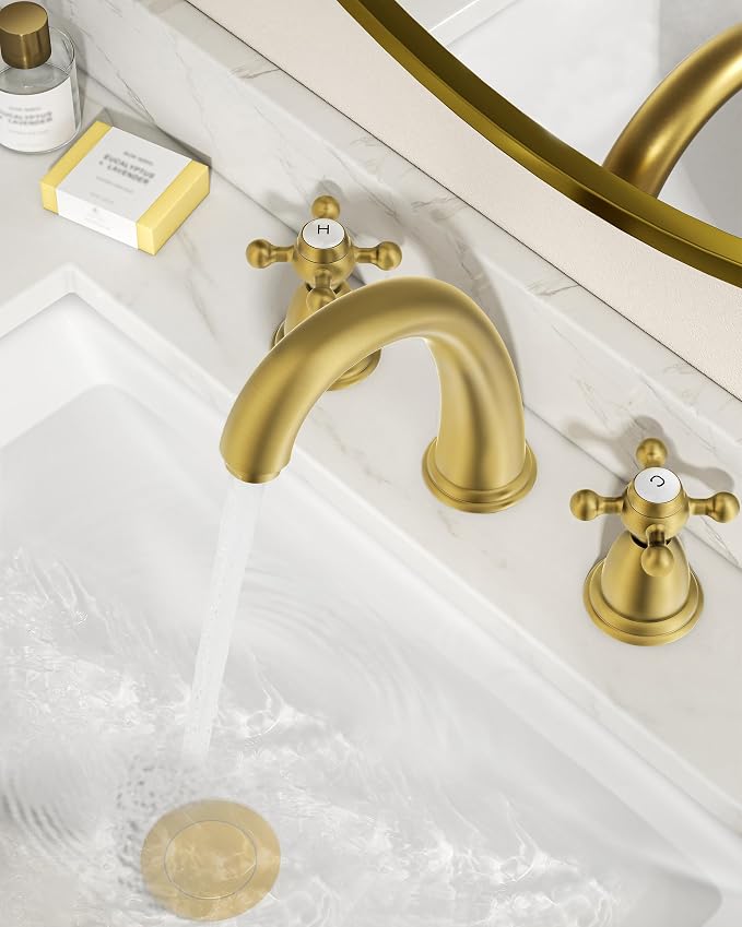 FORIOUS Brushed Gold Bathroom Faucet, Bathroom Sink Faucet 3 Hole - Image 8