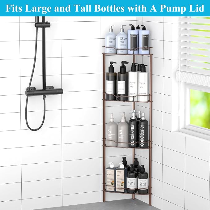 4 Tier Floor Standing Corner Shower Caddy Organizer Shelf - Image 6