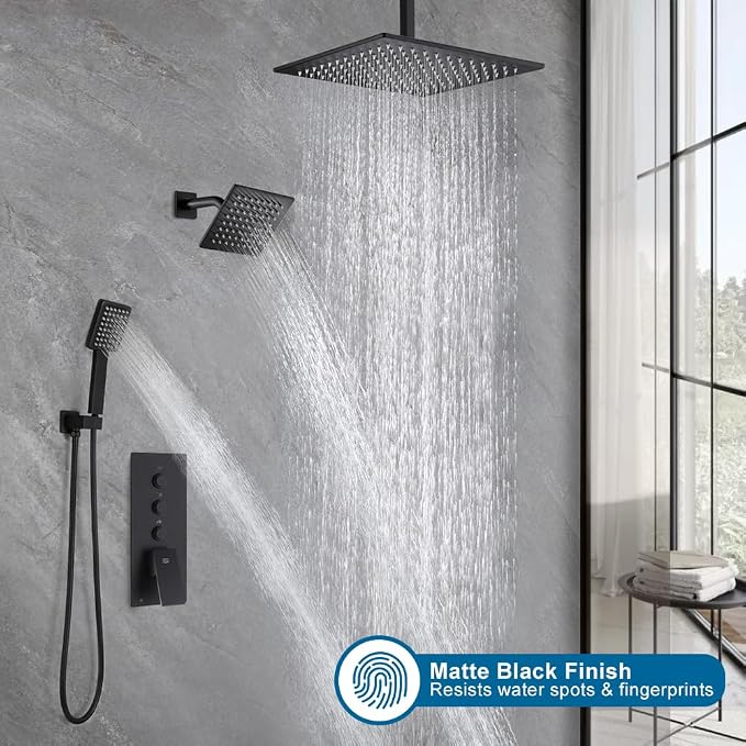 POP SANITARYWARE Matte Black Shower Faucet Set Bathroom Rainfall Shower System - Image 8