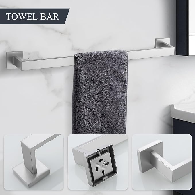 TURS Bathroom Hardware Set Brushed Towel Bar Set Stainless Steel Bathroom - Image 2