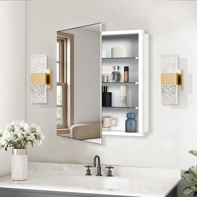 Bathroom Medicine Cabinet with 28x28 in Square Beveled Frameless Mirror by HOME