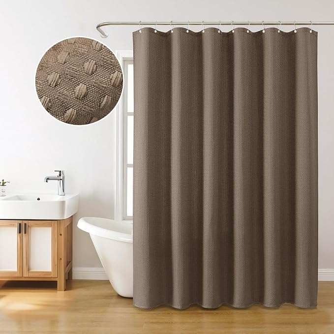 Inhousolu Fabric Shower Curtain Waffle Weave, 230 GSM Heavy Duty, Weighted Hem - Image 7