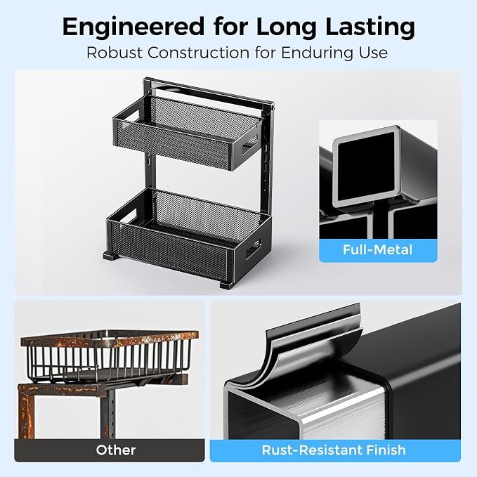 2 Pack Under Sink Organizer, Adjustable Height Under Sink Organizers and Storage - Image 3