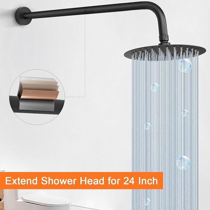 HarJue Shower Arm with Flange and Teflon Tape, Wall Mounted Shower Pipe 304 - Image 6
