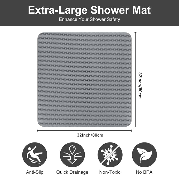 Square Shower Mat: 32"x32" Extra Large Non Slip Shower Mats - Image 2