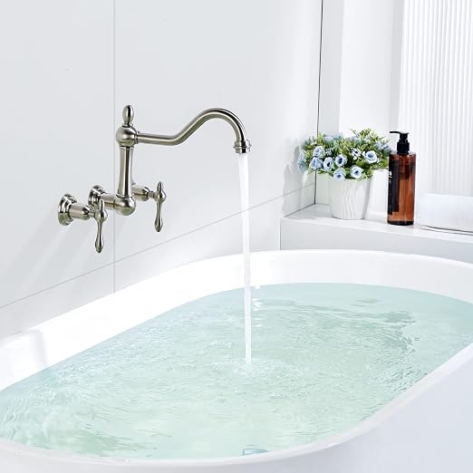 sumerain Wall Mount Bathtub Faucet Brushed Nickel Tub Filler, 8 Inches Center - Image 4