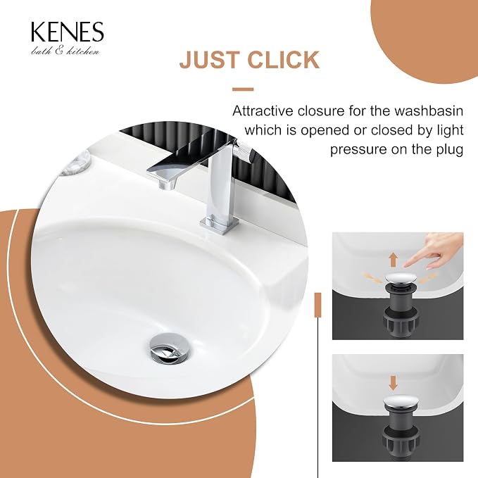 KENES Bathroom Vessel Sink Pop Up Drain Assembly Without Overflow, Chrome - Image 4