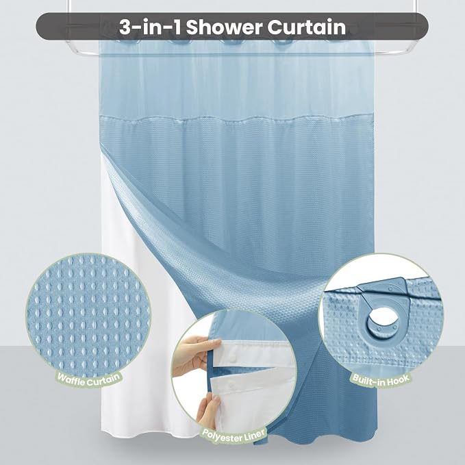 Inhousolu No Hook Shower Curtain - Image 2