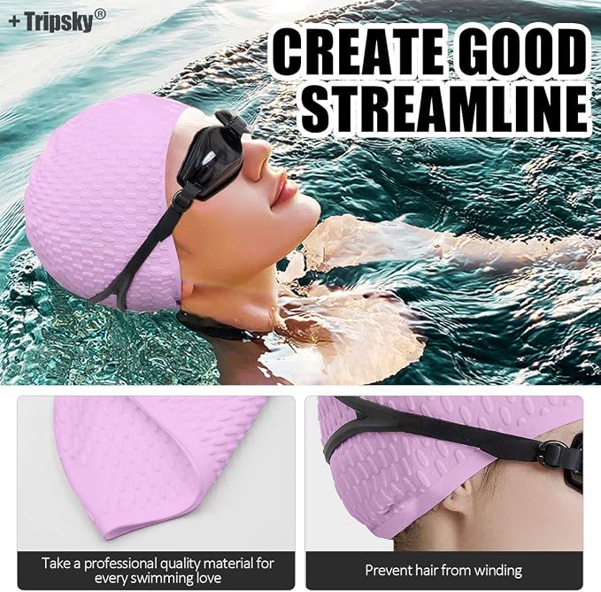 Tripsky Silicone Swim Cap, Comfortable Bathing Cap Ideal - Image 5