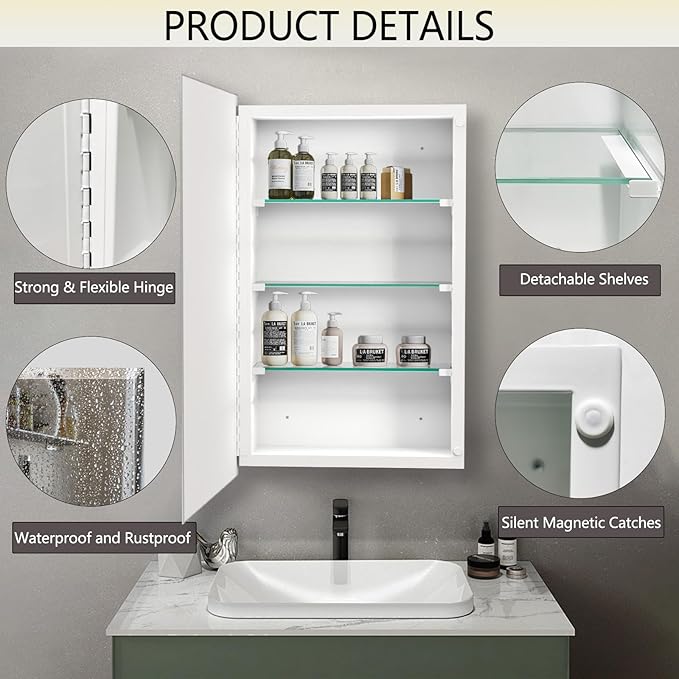 Bathroom Medicine Cabinet with 28x28 in Square Beveled Frameless Mirror - Image 4