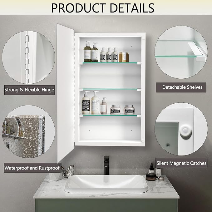 Medicine Cabinet, Rectangular Beveled Frameless Mirror Cabinet, Wall Mounted - Image 5