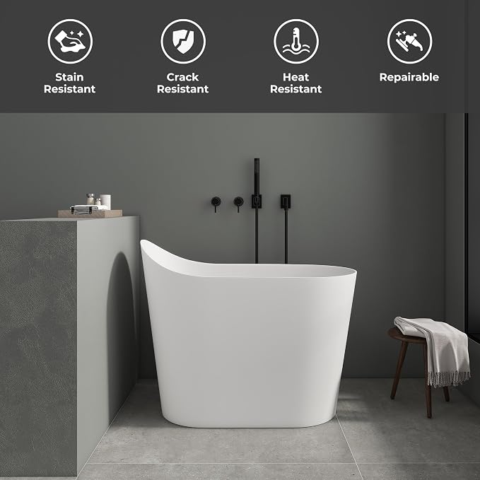 SJ Star&Jane 43" Solid Surface Japanese Soaking Bathtub Stone Resin - Image 3