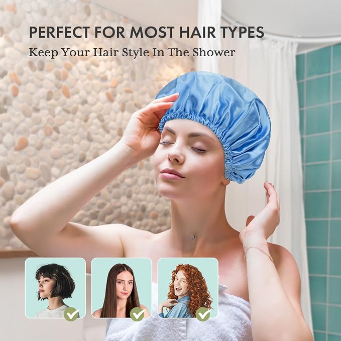 AmazerBath Shower Cap, Double Layers Hair Cap - Image 4